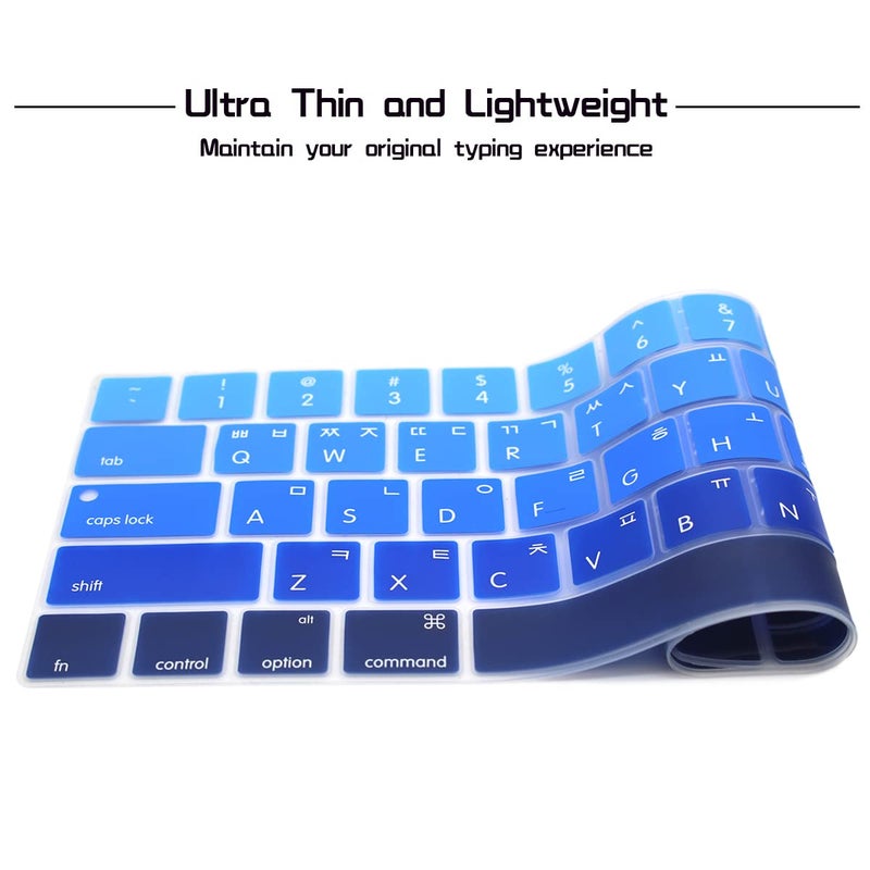 HRH Korean Language Silicone Keyboard Cover for MacBook Pro with Touch Bar 13 Inch and 15 Inch (A2159/A1989/A1706,A1990/A1707) 2019 2018 2016 2017 Release USA Version,Ombre Blue - Image 3